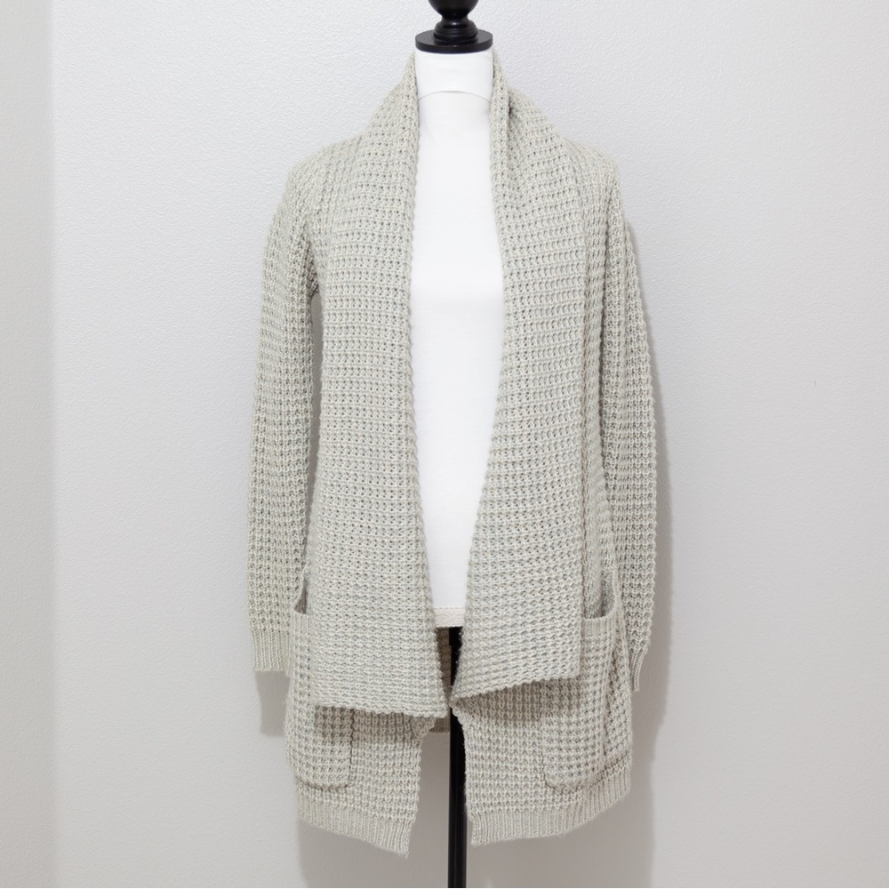Urban Outfitters BYCORPUS Women's Open Front Tan Waffle Knit Cardigan Size Small